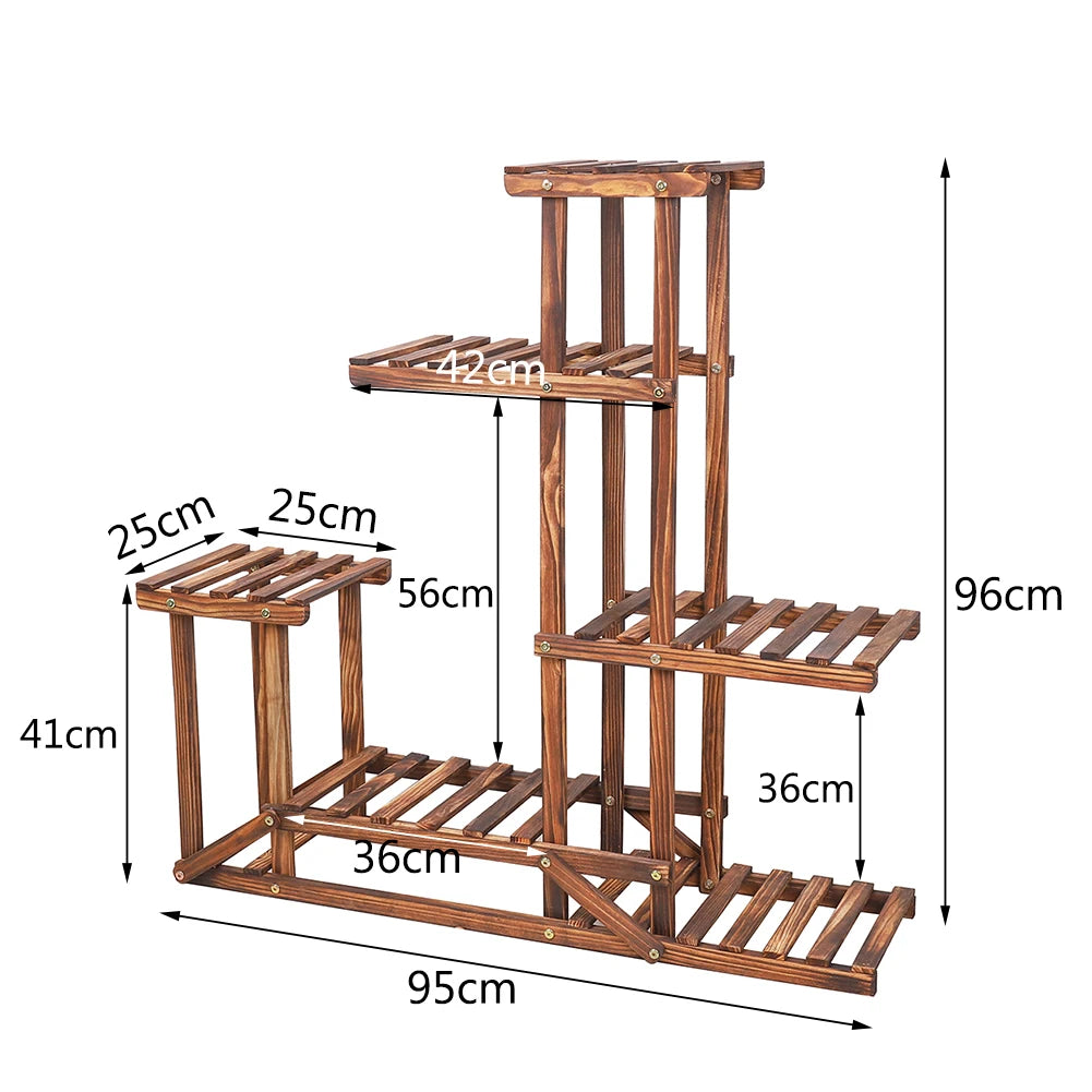 6 Tiered Wood Plant Flower Stand for Multiple Plants