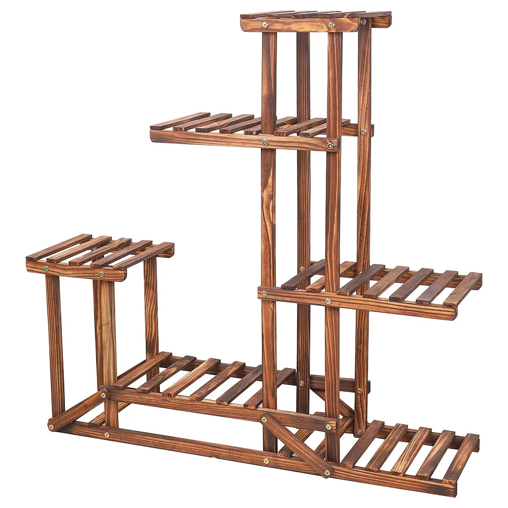 6 Tiered Wood Plant Flower Stand for Multiple Plants