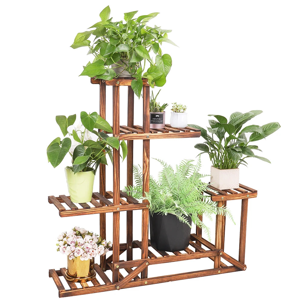 6 Tiered Wood Plant Flower Stand for Multiple Plants