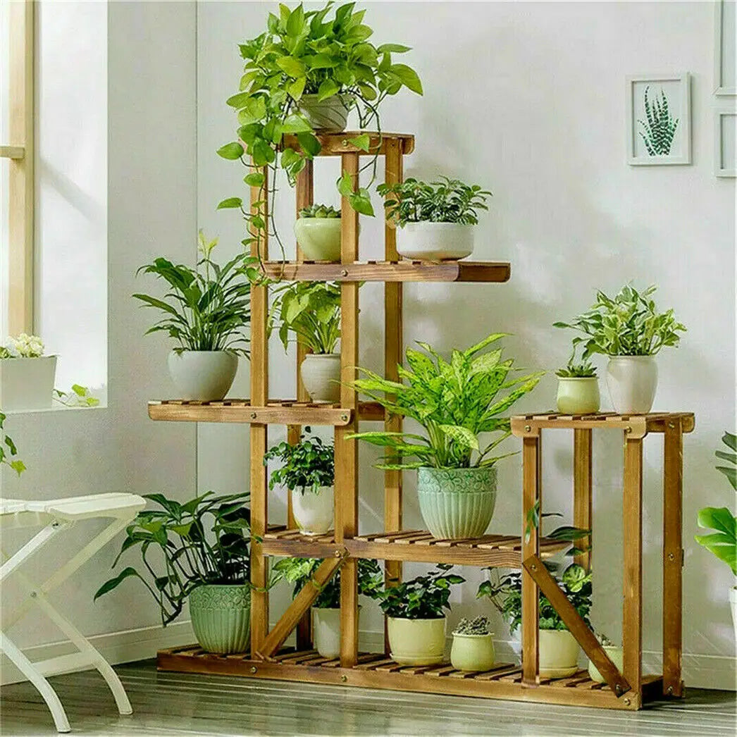 6 Tiered Wood Plant Flower Stand for Multiple Plants