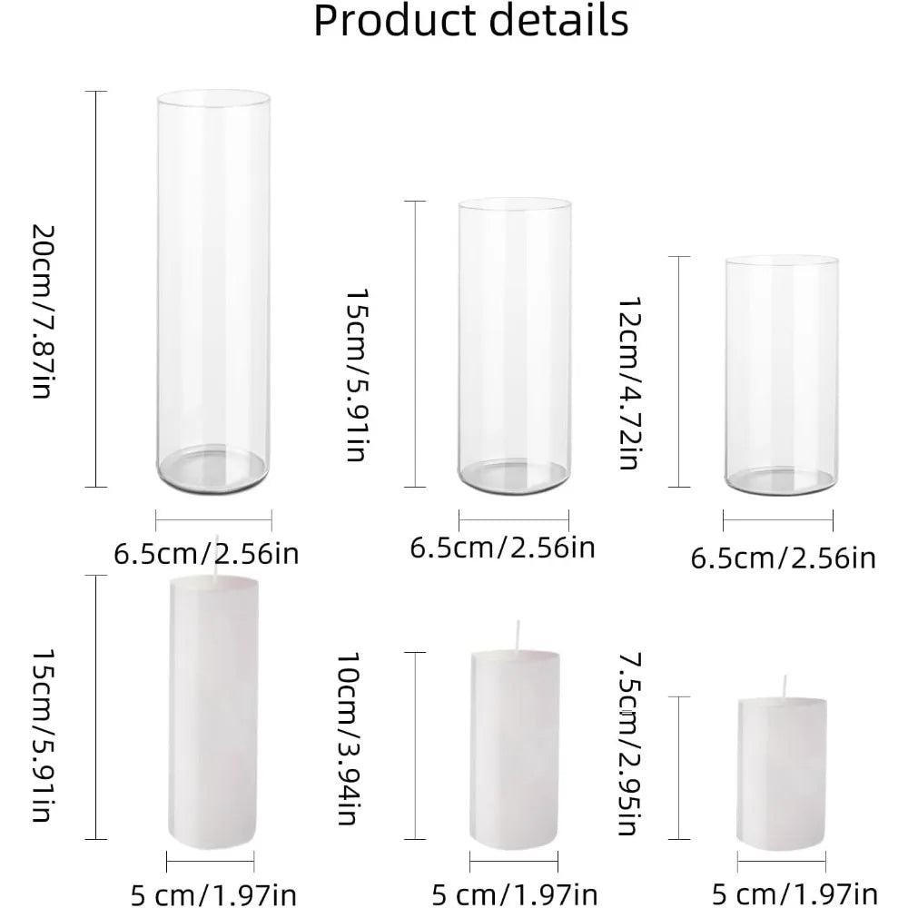 White Pillar Candles with Glass Cylinder Vases