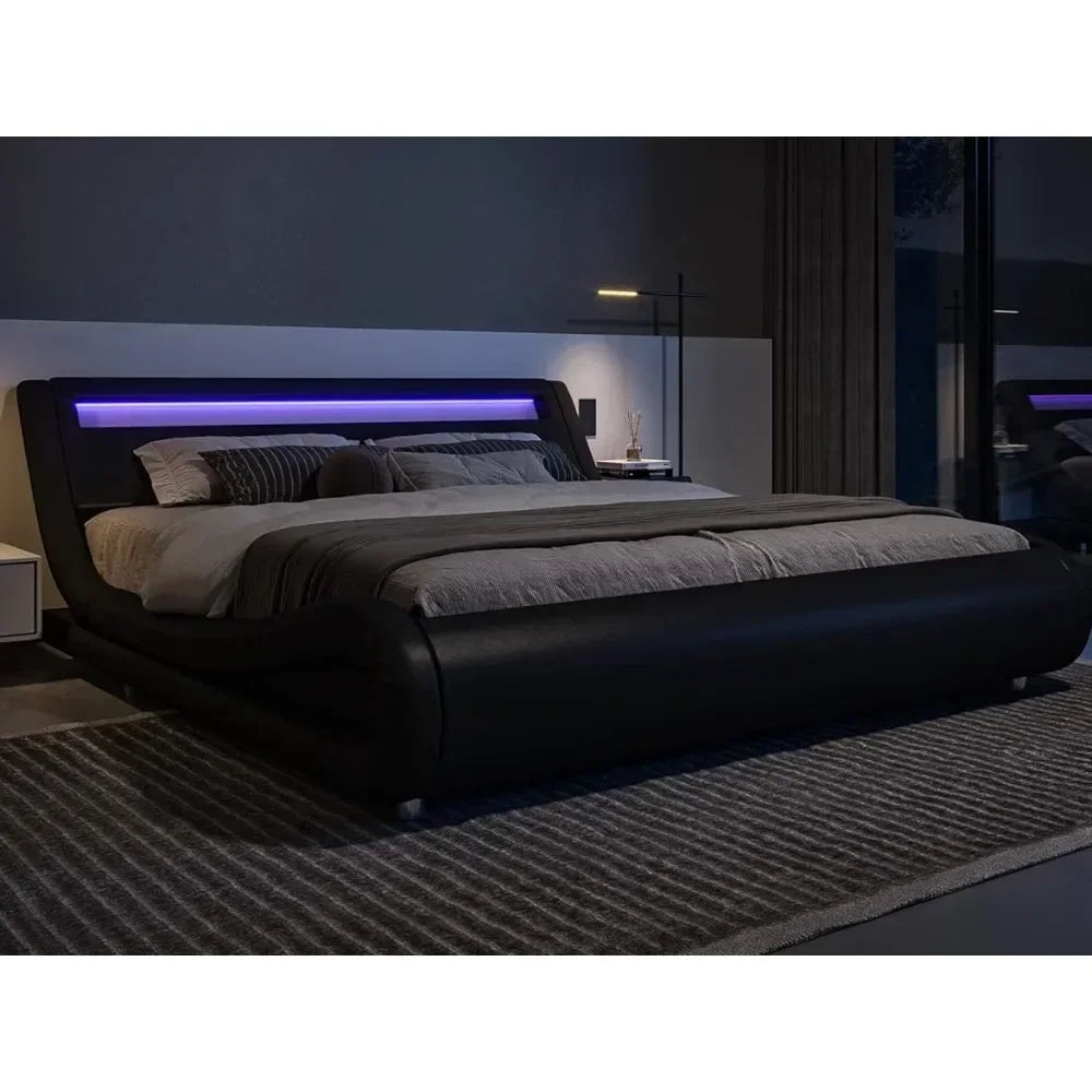 King Size LED Platform Bed Frame with Adjustable Headboard