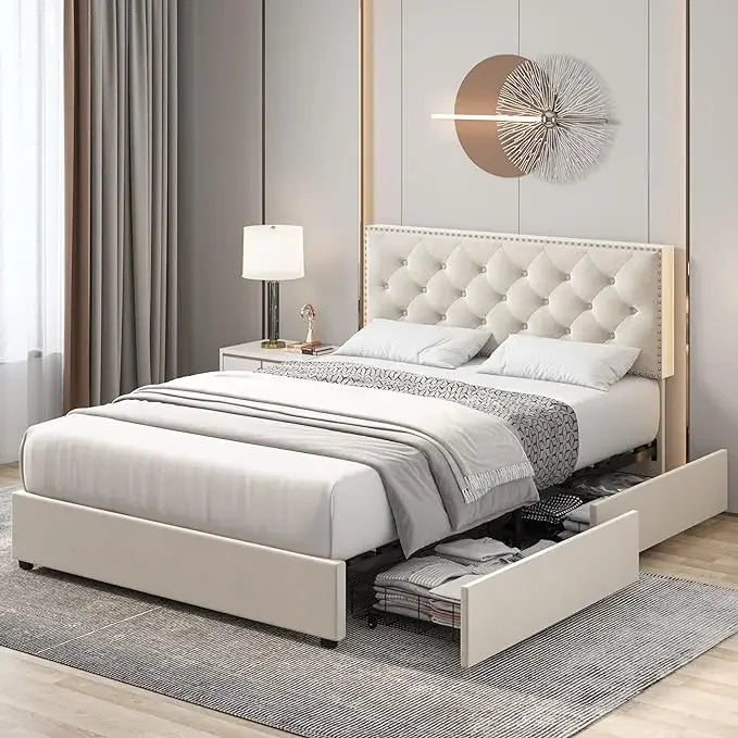 Upholstered Platform Bed Frame Solid wood slat support