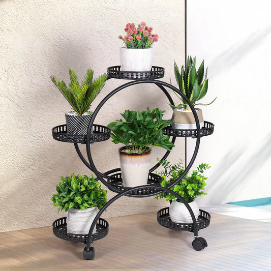 Rolling Metal Plant Stand Rack Indoor Flower Pot