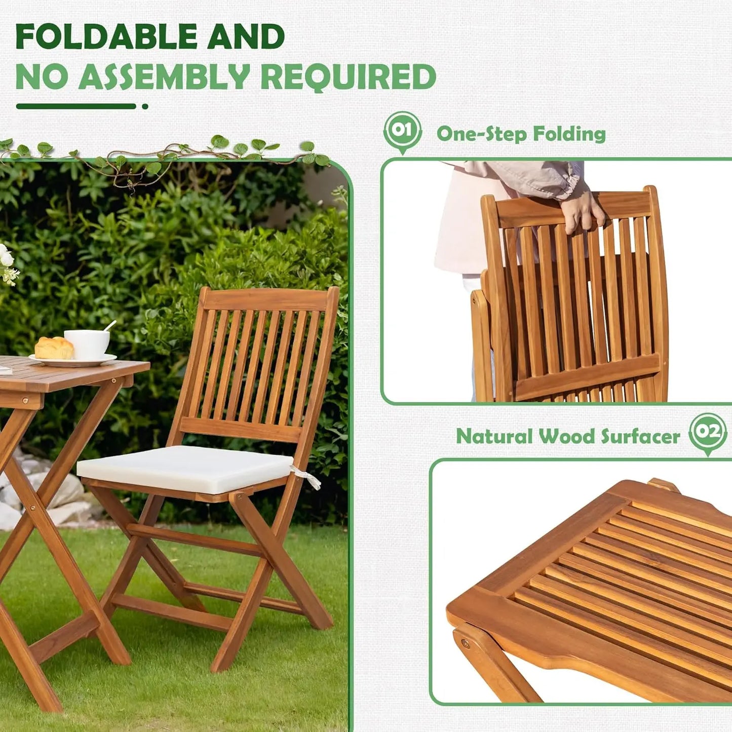 3 Piece Patio Folding Furniture Bistro Set