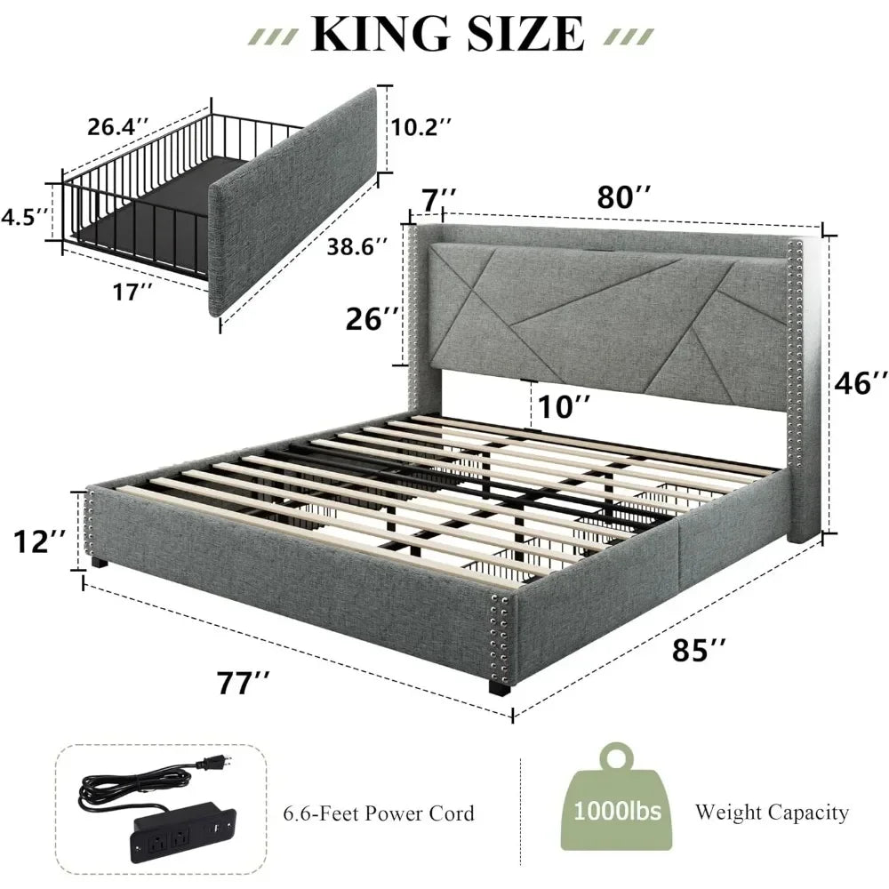 Upholstered Platform Bed Frame Solid wood slat support