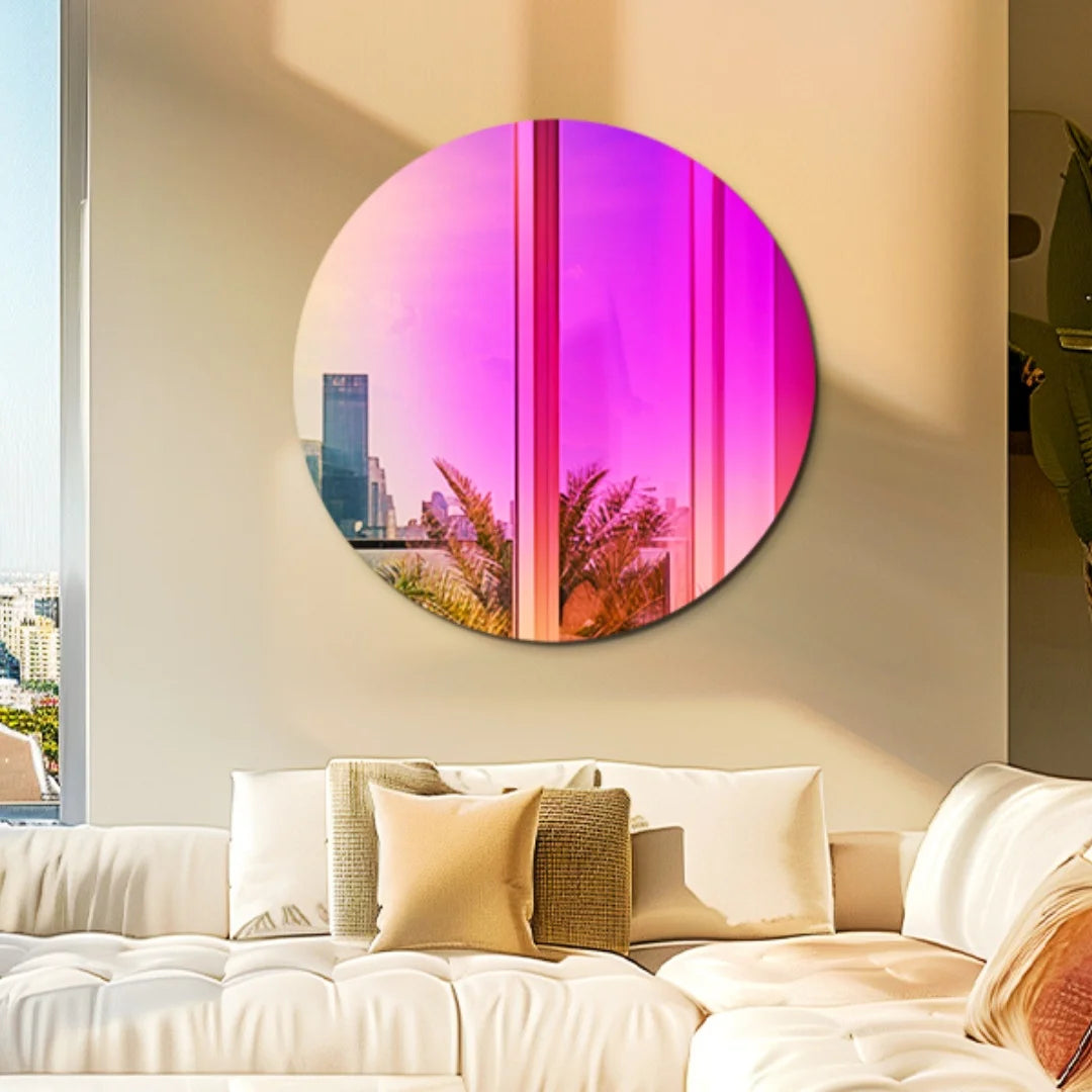 Round Iridescent Wall Mirror Rainbow Color