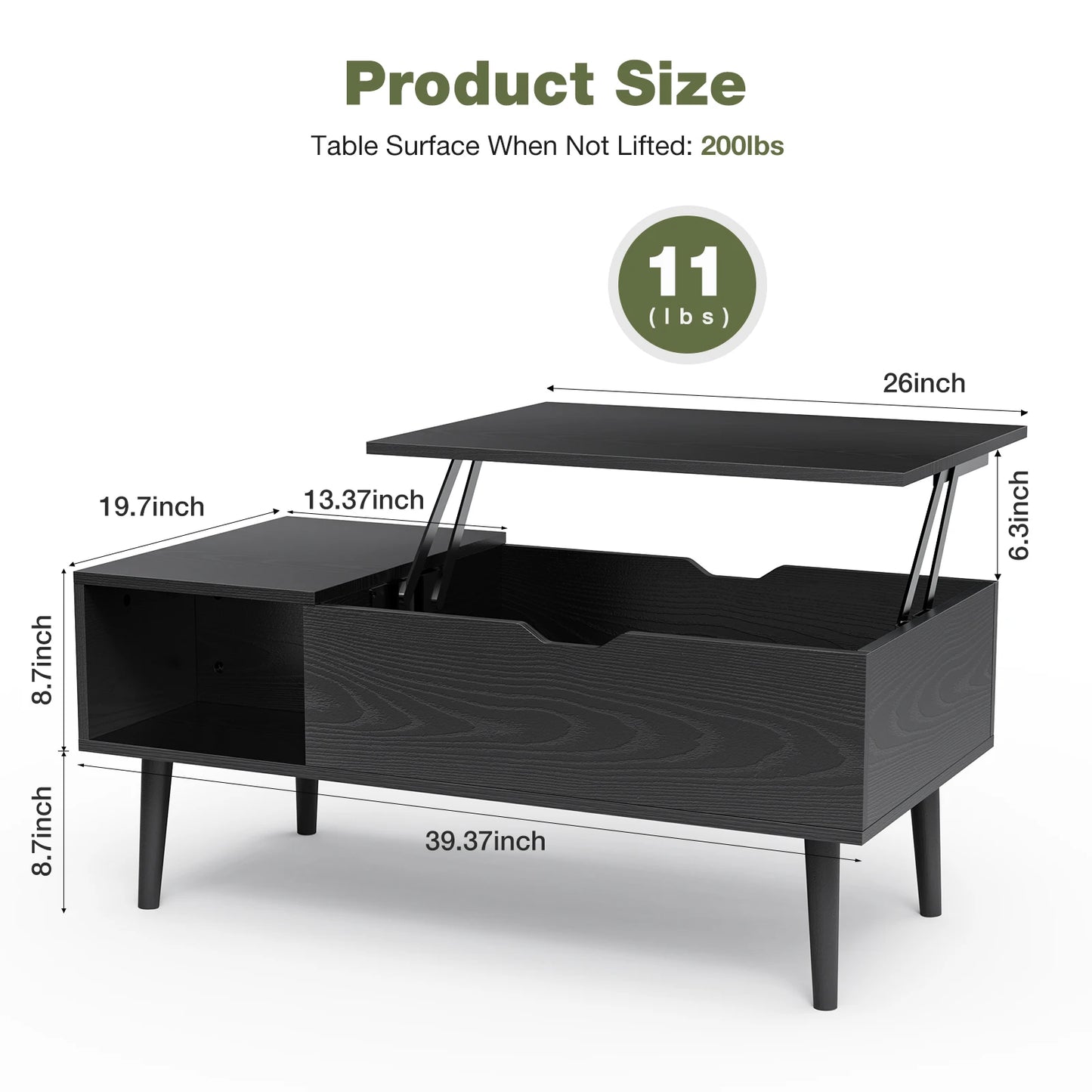 Lift Top Coffee Tables with Adjustable Storage Shelf