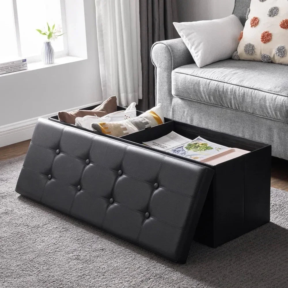 Storage Ottoman Bench Leather Footstool