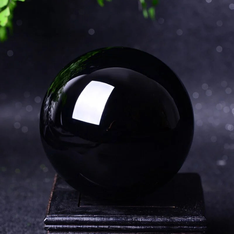 Large Natural Black Obsidian Quartz Crystal Sphere - Serenity Syngery Shop 