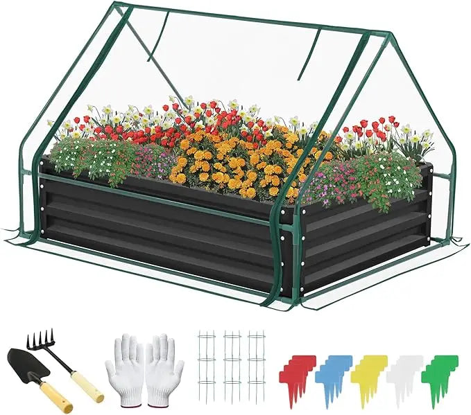 Metal Raised Garden Bed with Greenhouse