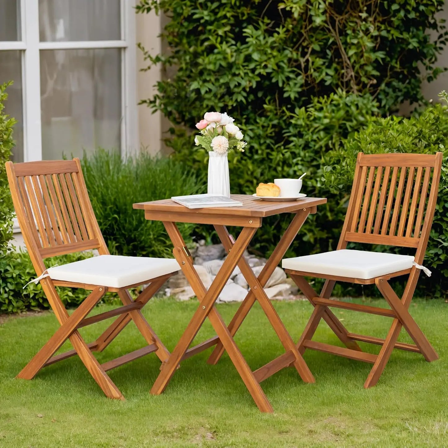 3 Piece Patio Folding Furniture Bistro Set