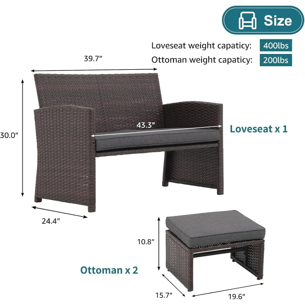 Casual Outdoor Loveseat 3 Piece Patio Furniture Set