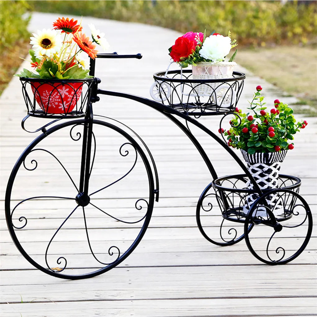 Wrought Iron Tricycle Planter Home Garden Patio Decor