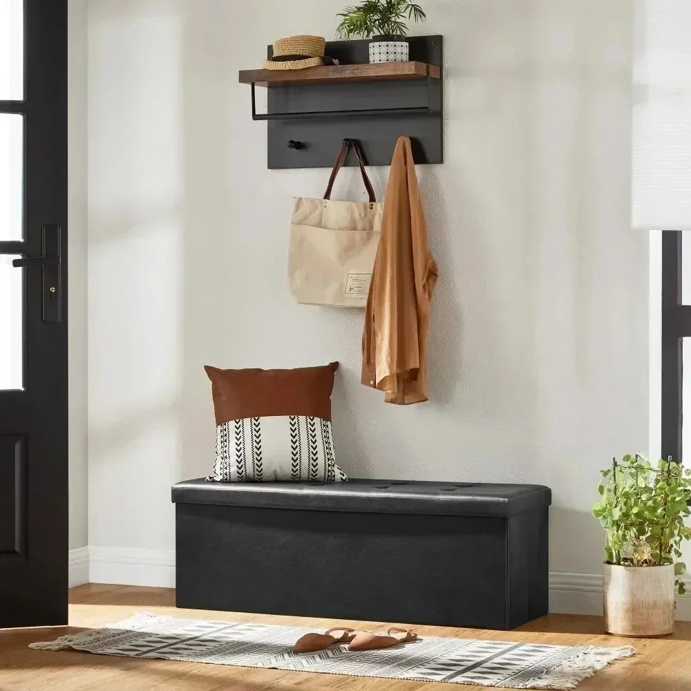 Storage Ottoman Bench Leather Footstool