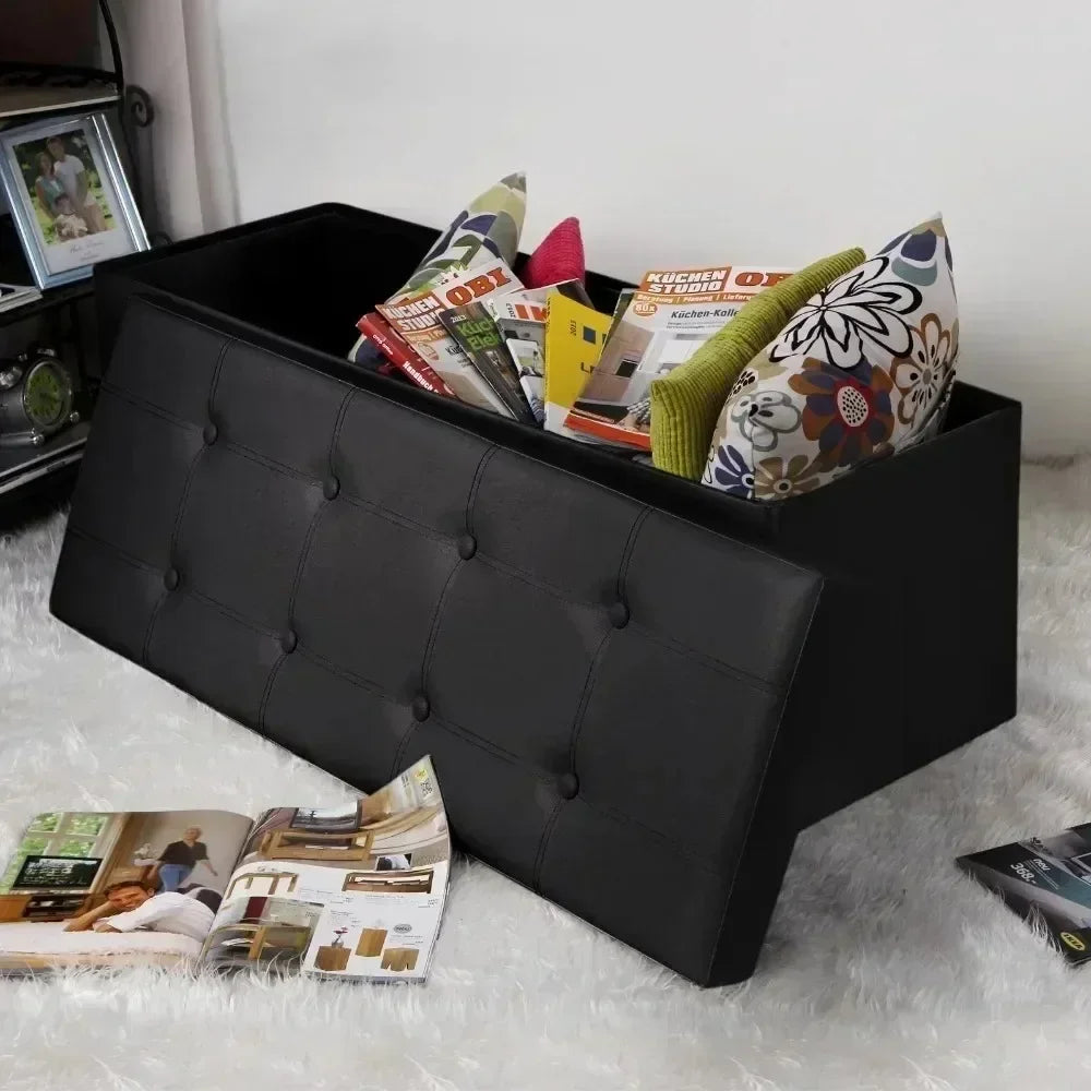 Storage Ottoman Bench Leather Footstool