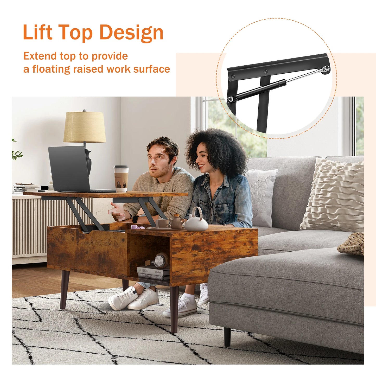 Lift Top Coffee Tables with Adjustable Storage Shelf