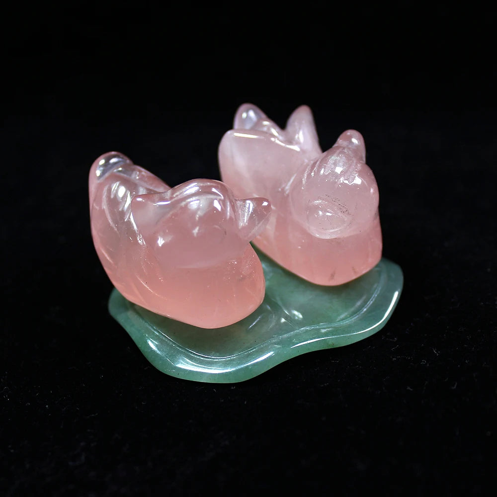 A Pair Natural Pink Rose Quartz Mandarin Duck - Serenity Syngery Shop 