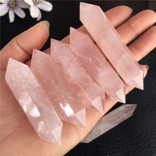 Natural Pink Rose Quartz Crystal Point Hexagonal Wand - Serenity Syngery Shop 