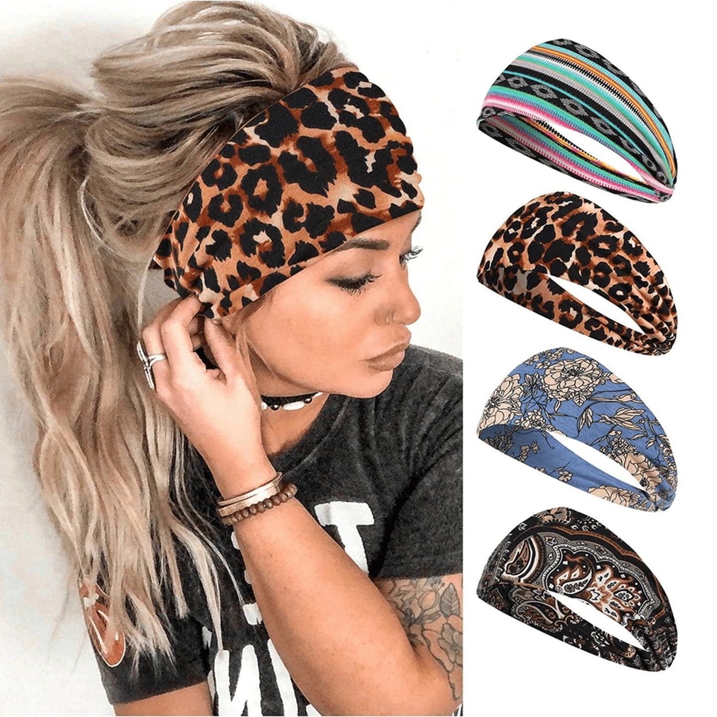 4pcs/pack  Headbands Stretch Print Bandana Headbands