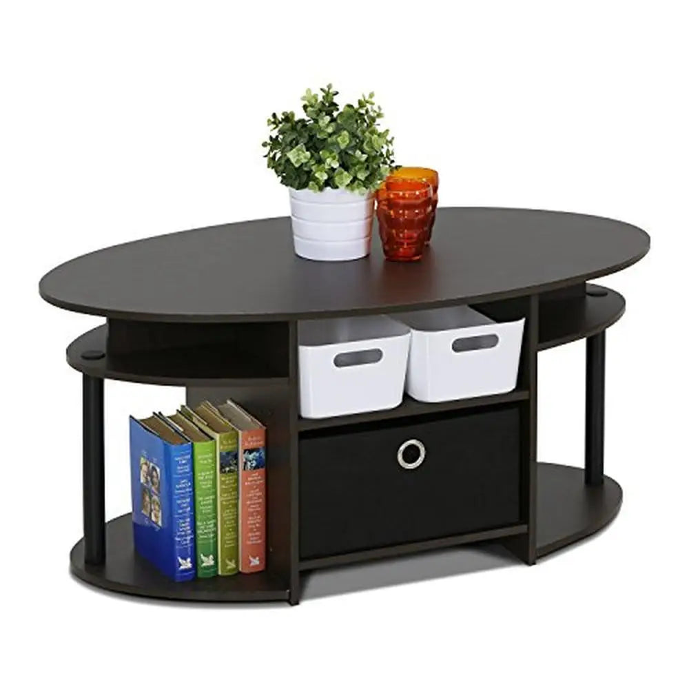 Oval Coffee Table with Built-in Shelves