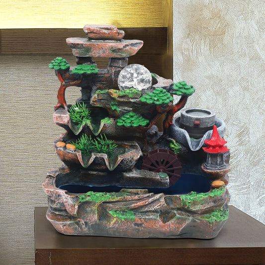 Indoor Water Fountain with Mist Resin Rockery Waterfall