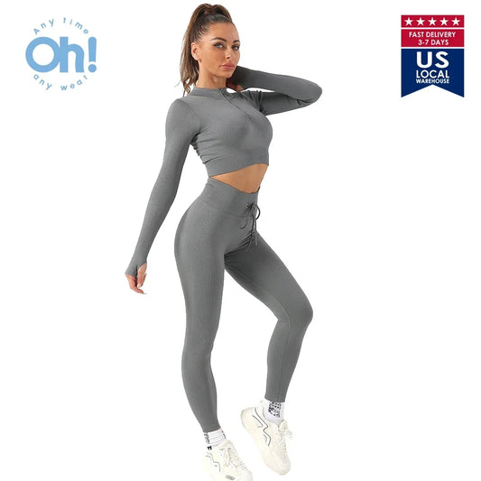 Set High Waist Sport Outfit Fitness Top Yoga Pants