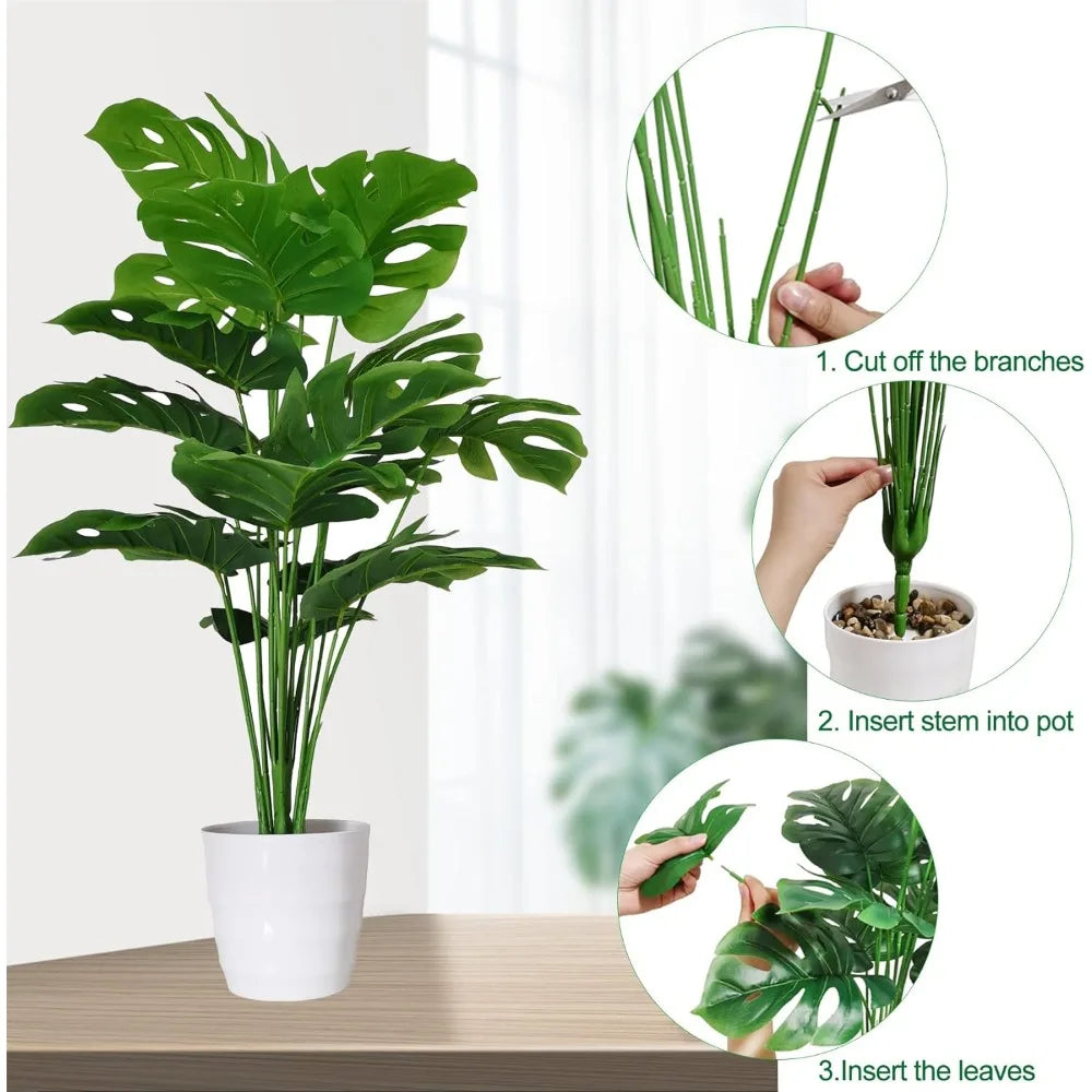 Set of 2 Artificial Monstera Deliciosa Plants