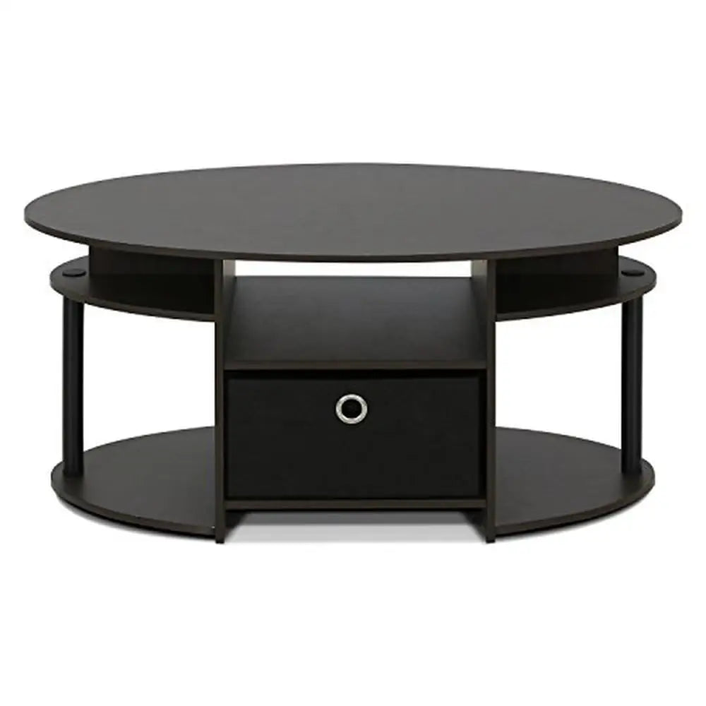 Oval Coffee Table with Built-in Shelves