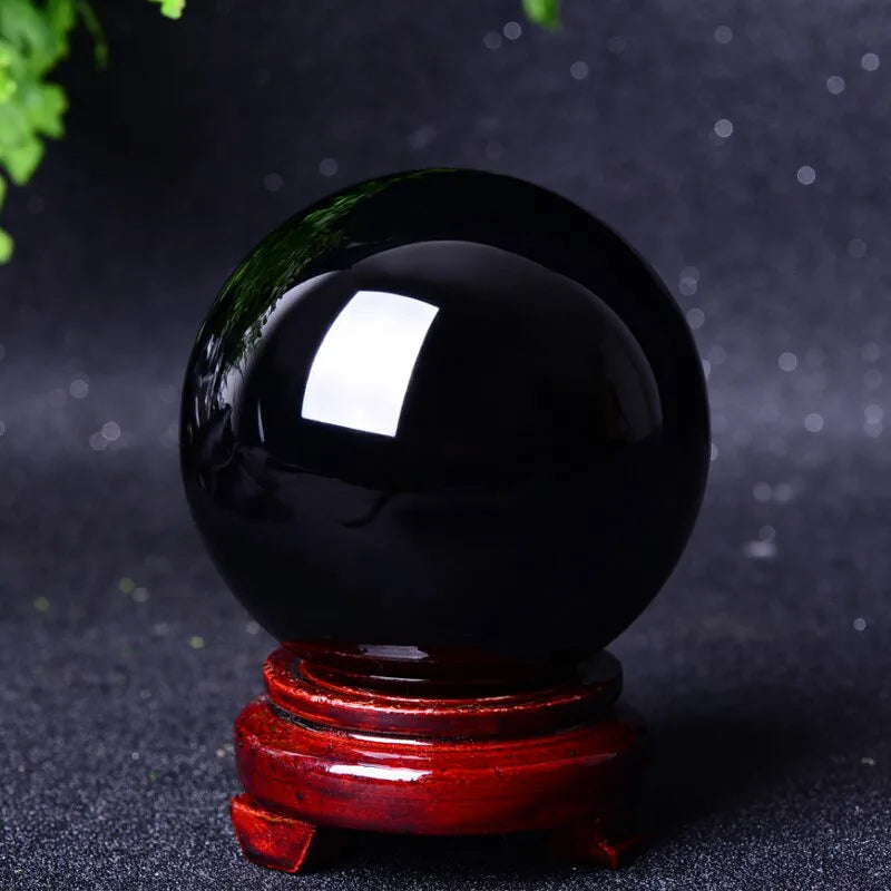 Large Natural Black Obsidian Quartz Crystal Sphere - Serenity Syngery Shop 