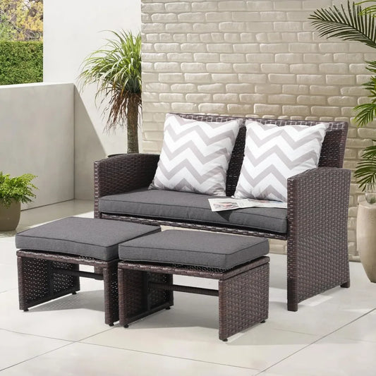 Casual Outdoor Loveseat 3 Piece Patio Furniture Set