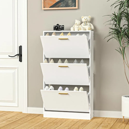 Narrow Shoe Storage Cabinet Wood Hidden Storage