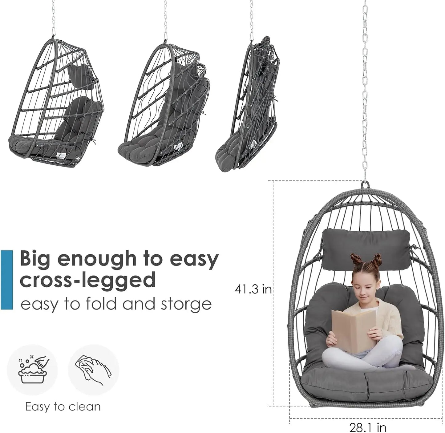 Wicker Rattan Hammock Egg Hanging Chair with Chain