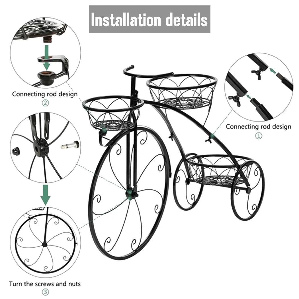 Wrought Iron Tricycle Planter Home Garden Patio Decor