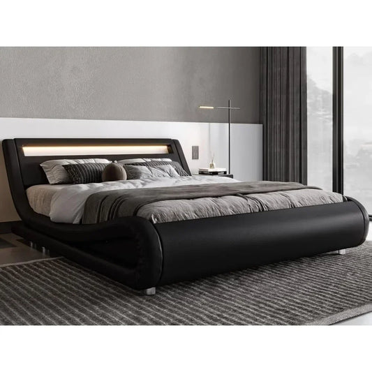 King Size LED Platform Bed Frame with Adjustable Headboard