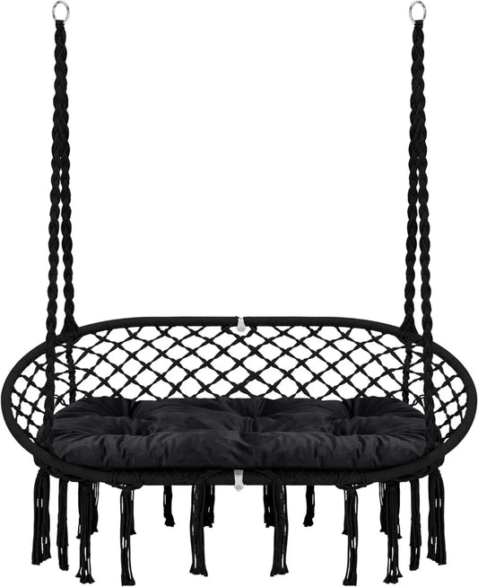 Hammock Chair Macrame Hanging Swing with Cushion