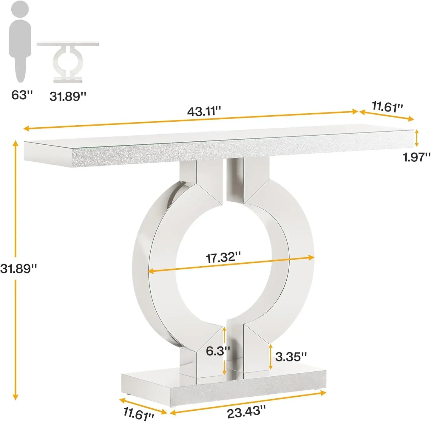 Mirrored Console Table with O-Shaped Base