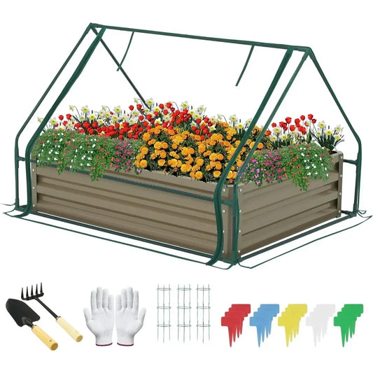 Metal Raised Garden Bed with Greenhouse