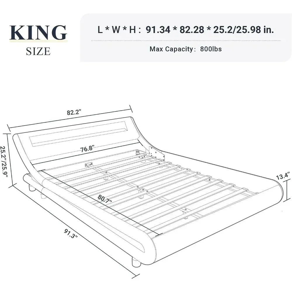 King Size LED Platform Bed Frame with Adjustable Headboard