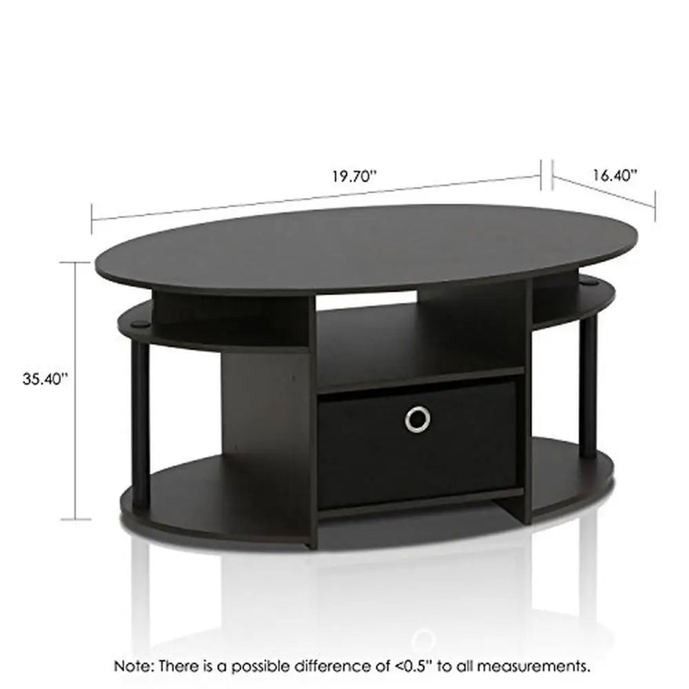 Oval Coffee Table with Built-in Shelves