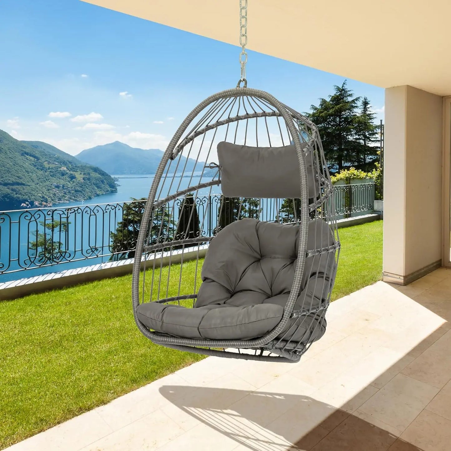 Wicker Rattan Hammock Egg Hanging Chair with Chain