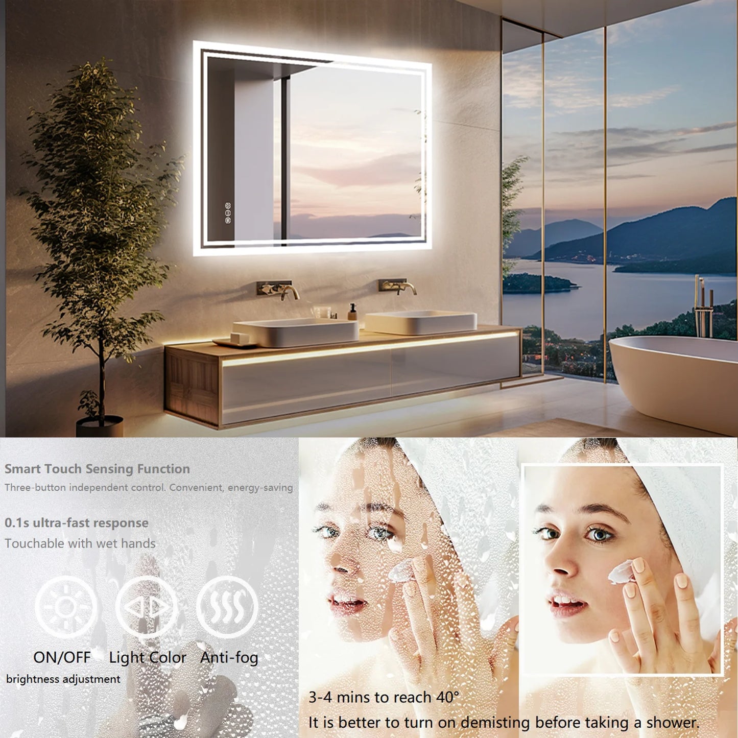 LED Light Bathroom Mirror Illuminated Wall Mounted