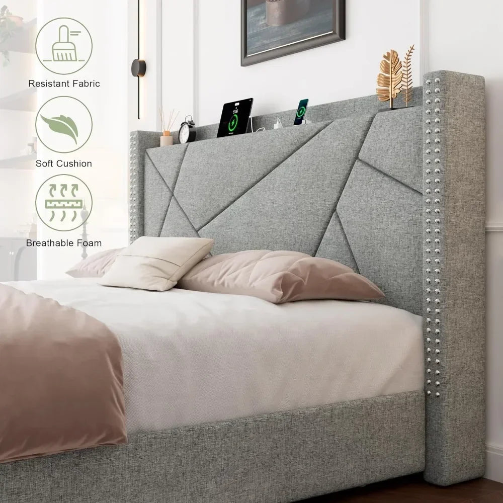 Upholstered Platform Bed Frame Solid wood slat support