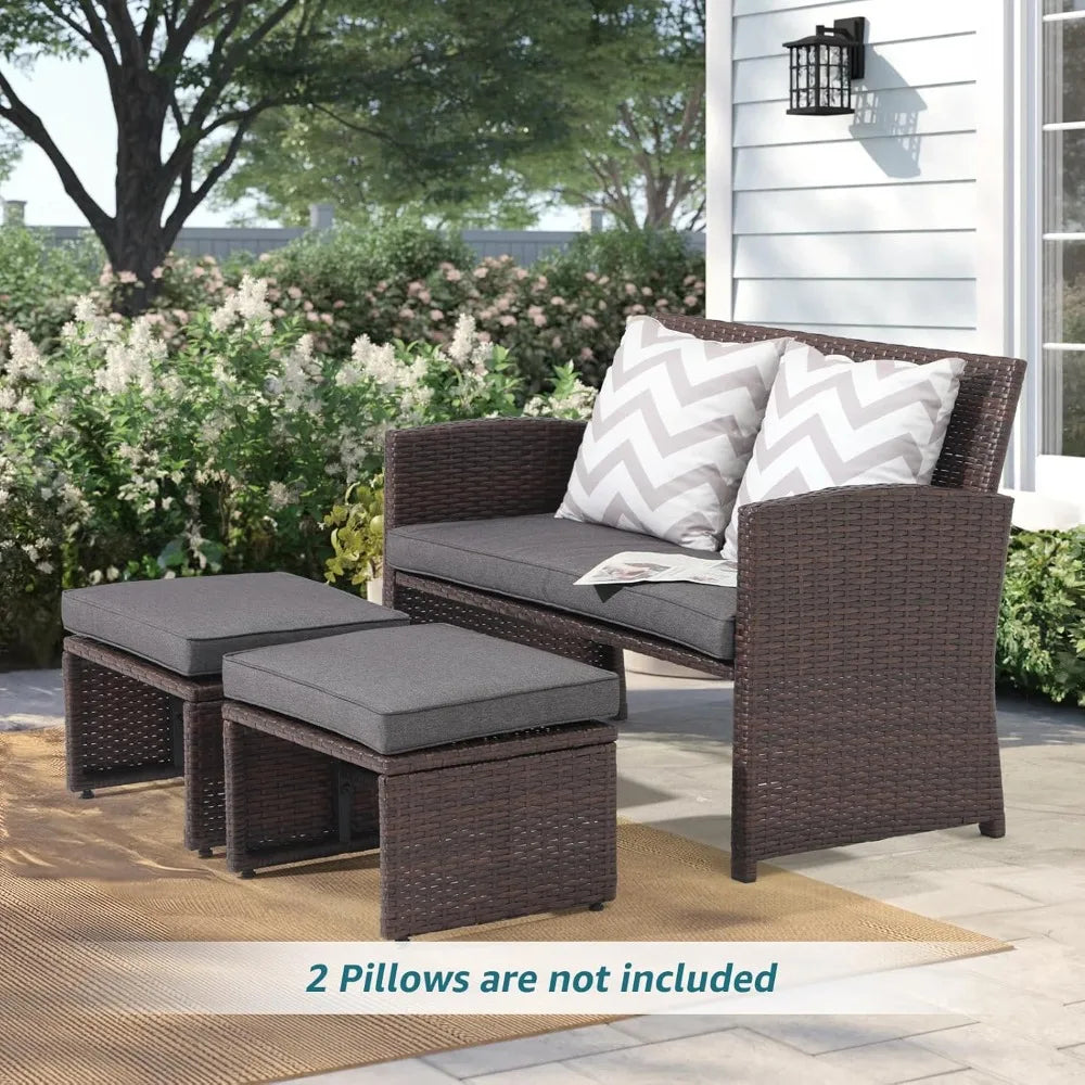 Casual Outdoor Loveseat 3 Piece Patio Furniture Set