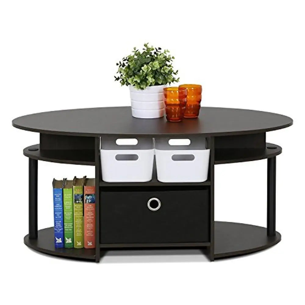 Oval Coffee Table with Built-in Shelves