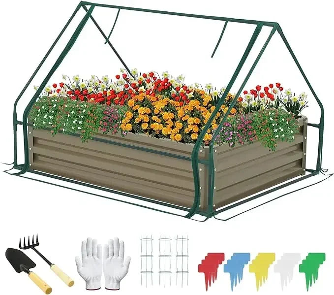 Metal Raised Garden Bed with Greenhouse