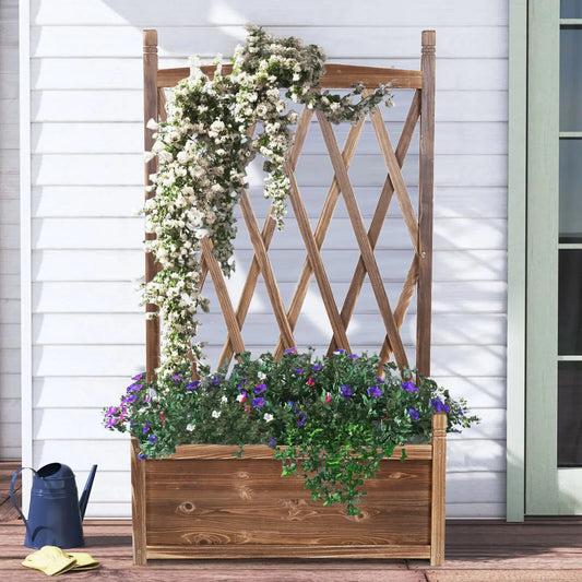 Garden Elevated Planter Box with Trellis for Growing