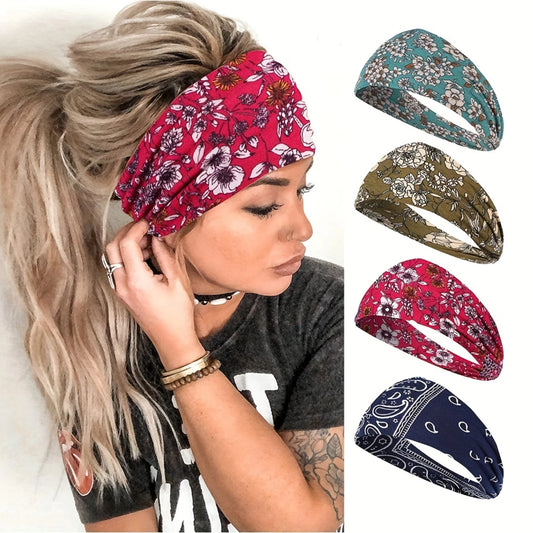 4pcs/pack  Headbands Stretch Print Bandana Headbands