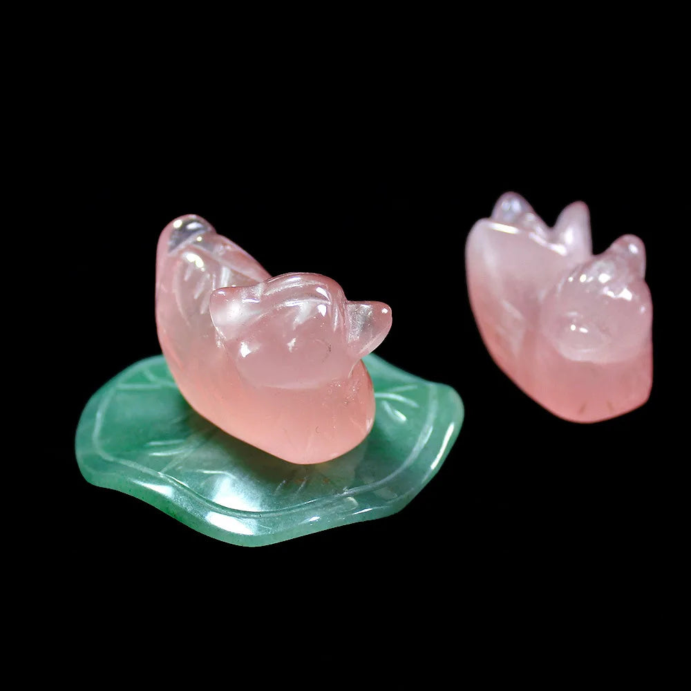 A Pair Natural Pink Rose Quartz Mandarin Duck - Serenity Syngery Shop 