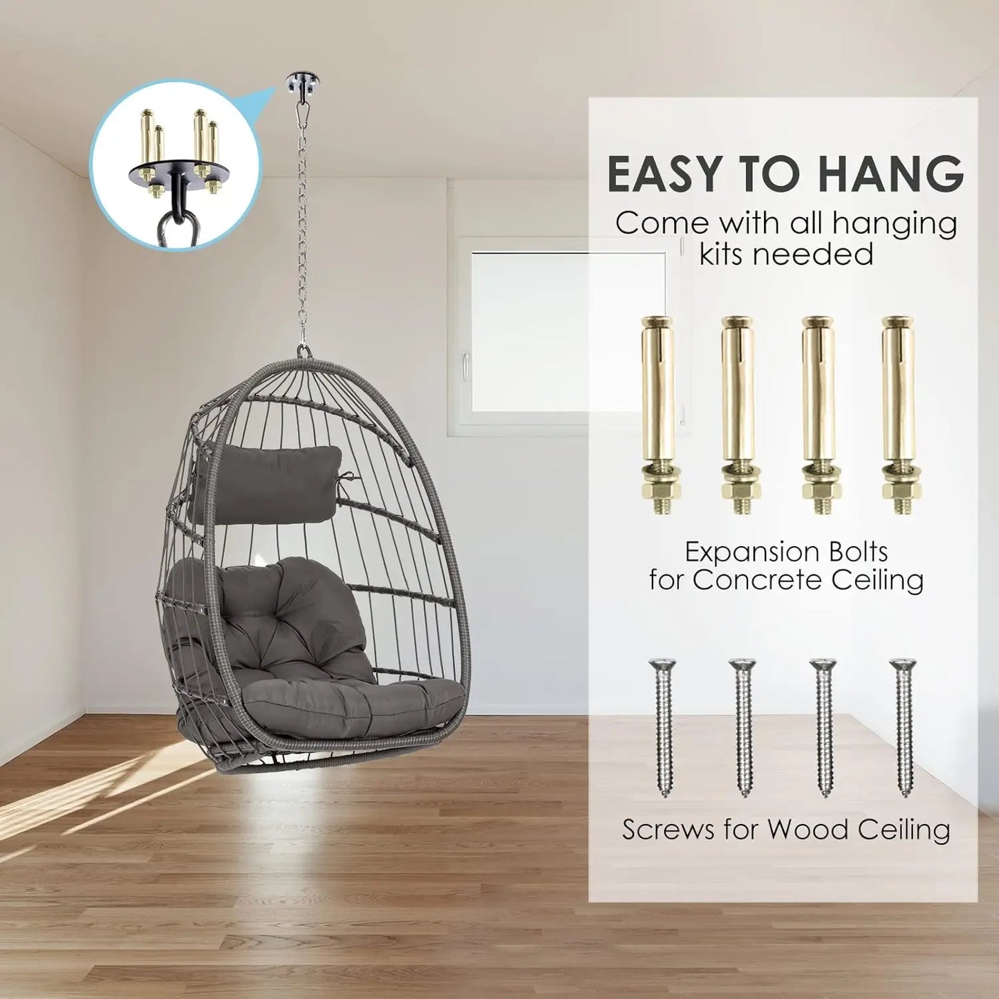 Wicker Rattan Hammock Egg Hanging Chair with Chain